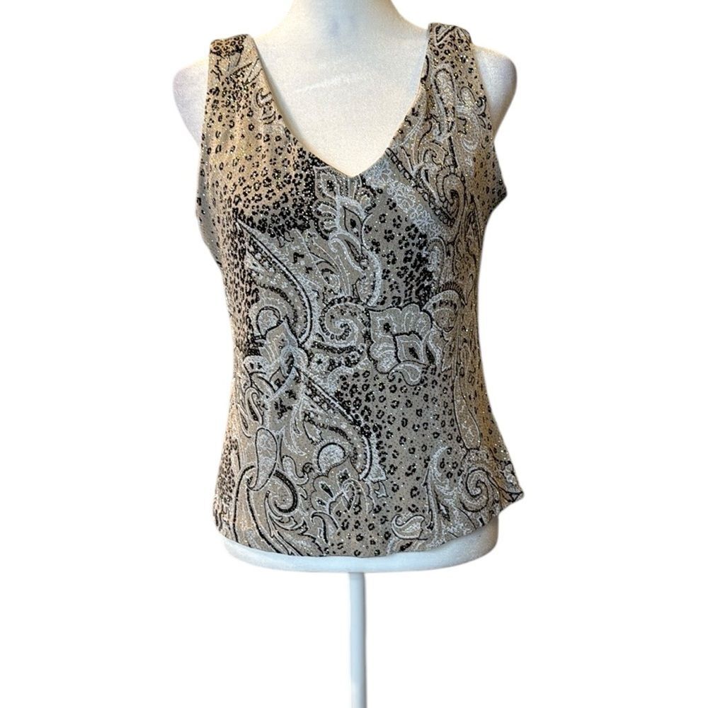 XSCAPE by Joanna Chen Paisley Tank Top Sparkle Size Large